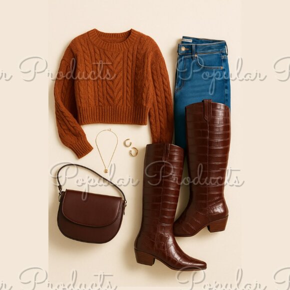 J.Crew | Piper knee-high boots in croc-embossed leather, Espresso - Picture 5 of 7